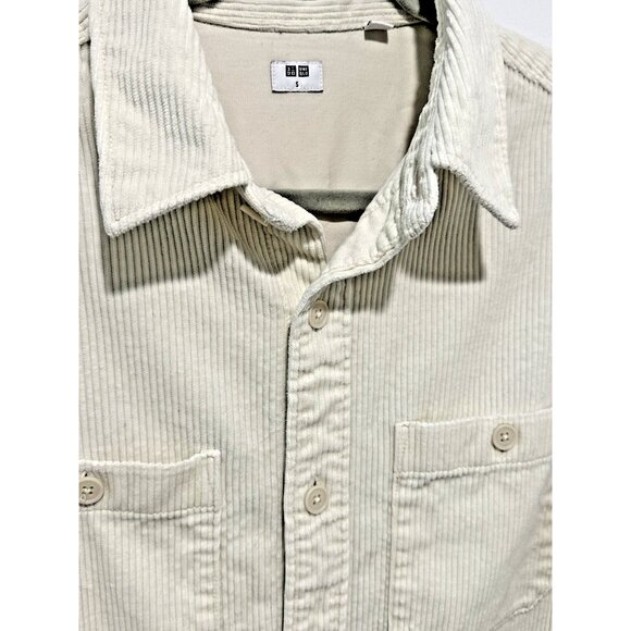 Uniqlo Shirt Adult Small Workwear Corduroy Button Up Off White Cotton - Picture 2 of 6